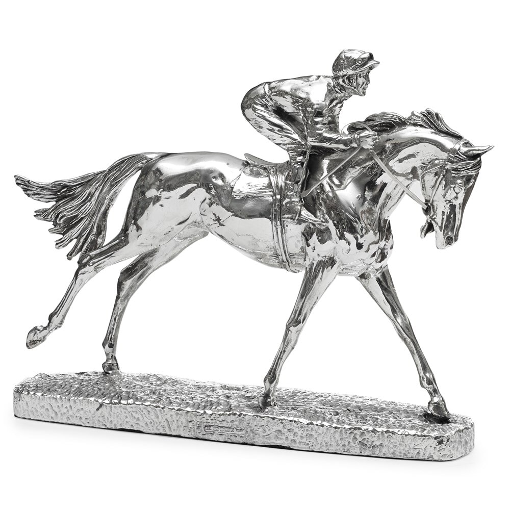 Sterling Silver Horse and Jockey Sculptures